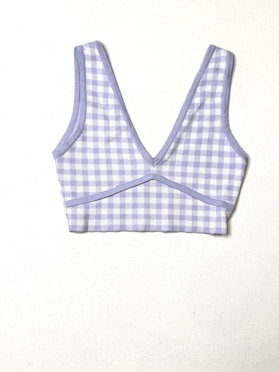 Zara Tops - Zara Lavender Gingham Knit Crop Top V-Neck Bralette Size Small